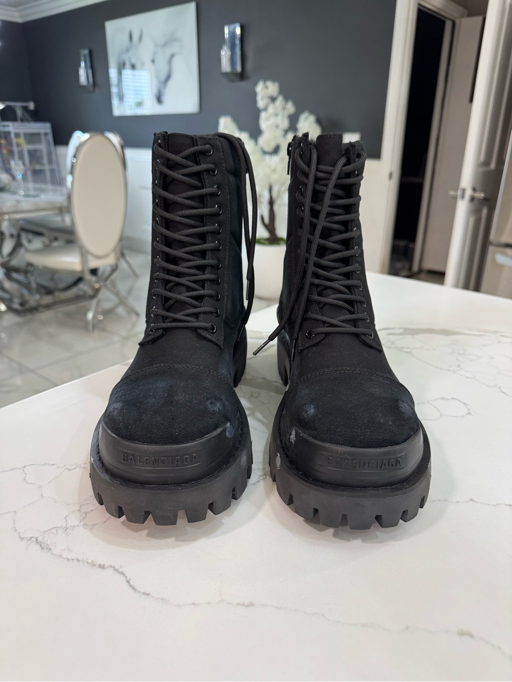 Balenciaga Black Chunky Lace-Up Combat Boots
